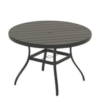 Outdoor Round Patio Dining Table for 4-6, All Weather Metal Dining Table with Umbrella Hole for Deck Lawn Garden Backyard