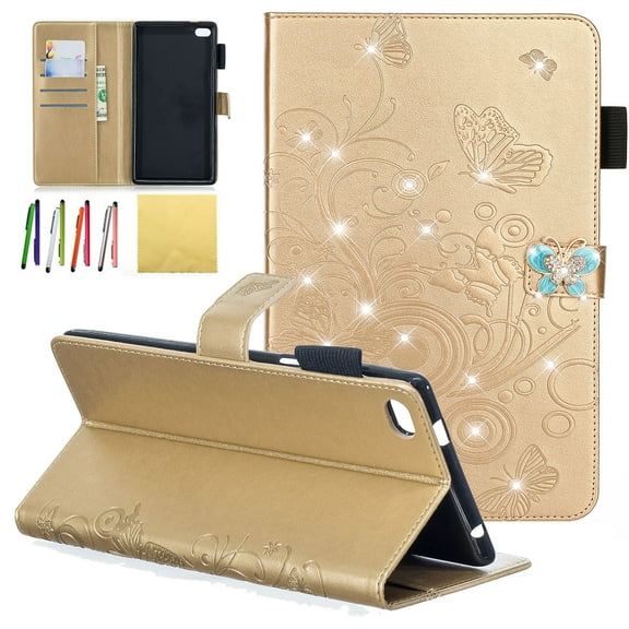 Case for Lenovo Tab 4 7 TB-7504X Tablet, Allytech Emboss Butterfly Dianmond PU Leather Cover Folio Case Stand with Cash Card Slots for Lenovo Tab 4 7 TB-7504X Tablet, Gold