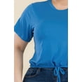 thumbnail image 4 of Saronite Basic Tie Front Short Sleeve Crop Top, Ibiza Blue (Women's Plus), 4 of 5