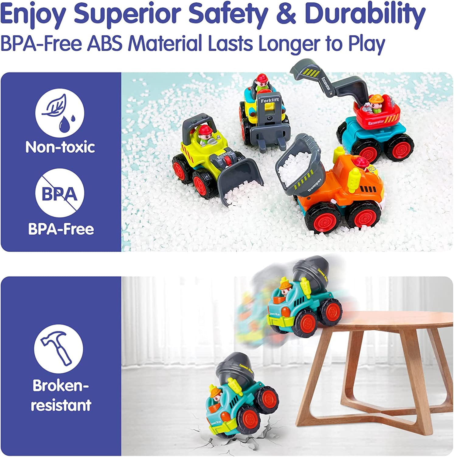 6 PCs Toy Trucks Mini Car Toys for 2 Year Old Boy Birthday Gift, Toddler Toys Age 1-2, Baby Easter Basket Stuffers