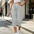 thumbnail image 2 of UKHCCC Women's Plus Women's Loose Fit Waffle Knit Capri Pants with Pockets Elastic Waist Drawstring Casual Summer Lounge Joggers Soft Cotton S-2XL, 2 of 9