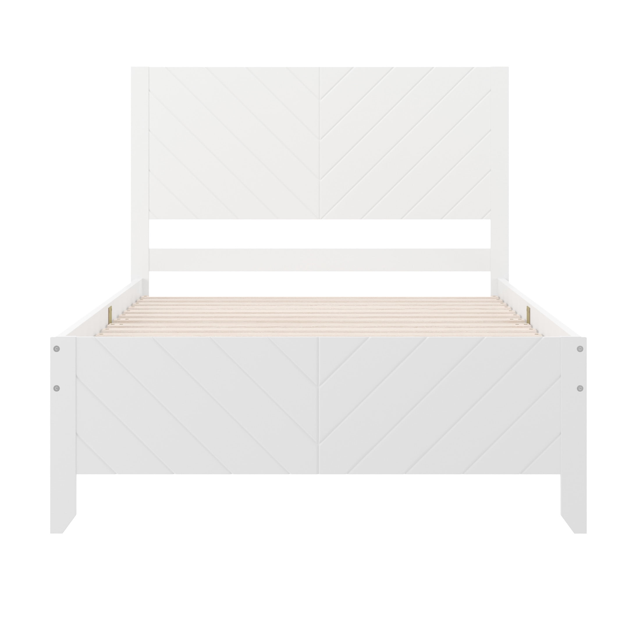 Buzz & Bloom Kids Twin-Size Platform Bed with Panel Headboard and Footboard, White