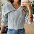 thumbnail image 5 of Aloohaidyvio Women's Ribbed Knit Pullover Sweaters Long Sleeve Lapel Cute Cropped Solid Color Sweatshirt Tops, 5 of 6