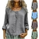 thumbnail image 1 of Tops deportivos,Camiseta de mezcla de lino para mujer, cuello redondo con botones delanteros, manga larga, corte regular para uso diario, sopatenor, 1 of 8