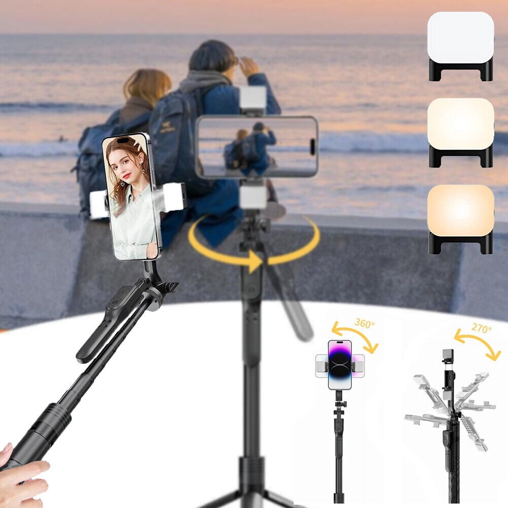 EROCK 68" Wireless Remote Selfie Stick Tripod Cell Phone Camera Stand With Fill Lights