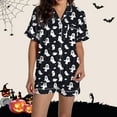 thumbnail image 2 of Personalized Customized Clothing DIY Womens Pajama Sets 2 Piece Halloween Short Sleeve Sleepwear Graphic Printed Satin Cute Buttons Tops Shorts Silk Satin Pajama Set, 2 of 5