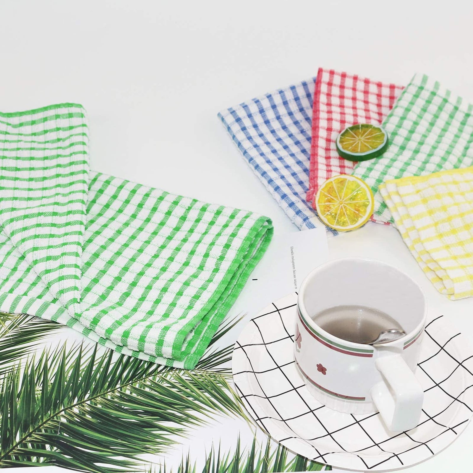 Kitchen Dish Towels, 16"x25" Cotton Absorbent Dish Cloths, 6 Colors, Soft and Durable Kitchen Towels for Cooking, Baking, Drying, and Cleaning