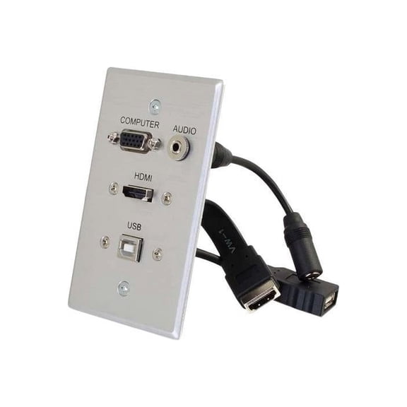 C2G HDMI, VGA, 3.5mm Audio and USB Pass Through Wall Plate - Single Gang Aluminum