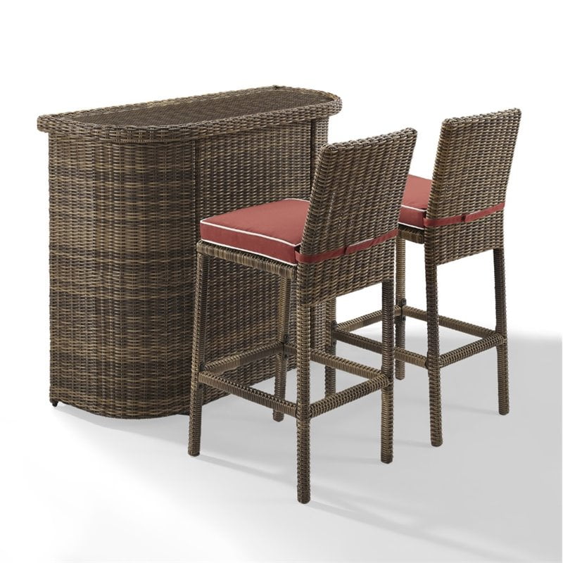 Crosley Bradenton 3 Piece Wicker Patio Bar Set