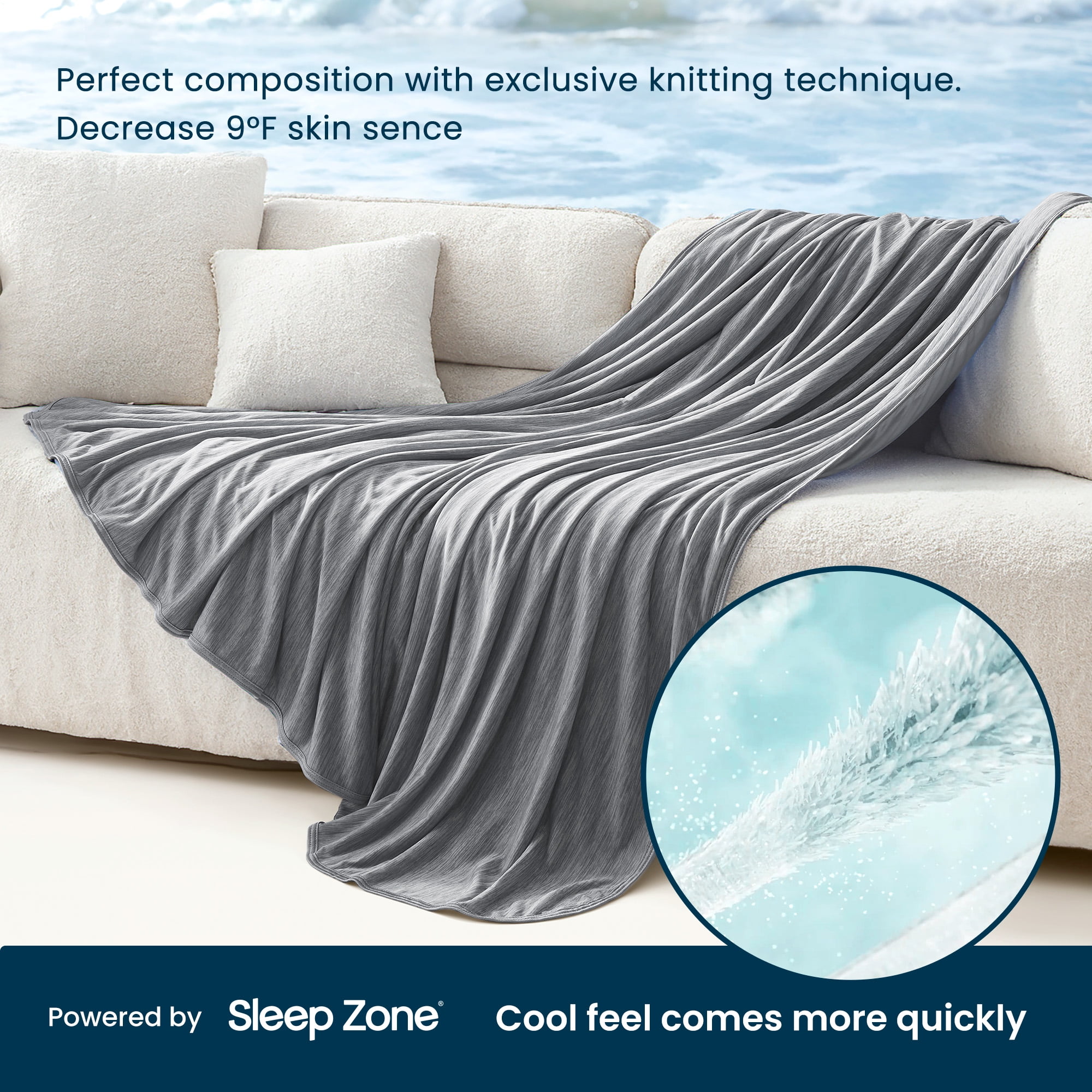 Sleep Zone 60" × 90" Nanotex Cooling Blanket for Hot Sleepers, Double-Sided Ultra-Cold Breathable Lightweight Summer Throw Blanket for Couch and Bed, Travel/Outdoor (Dark Grey, Twin Xl)