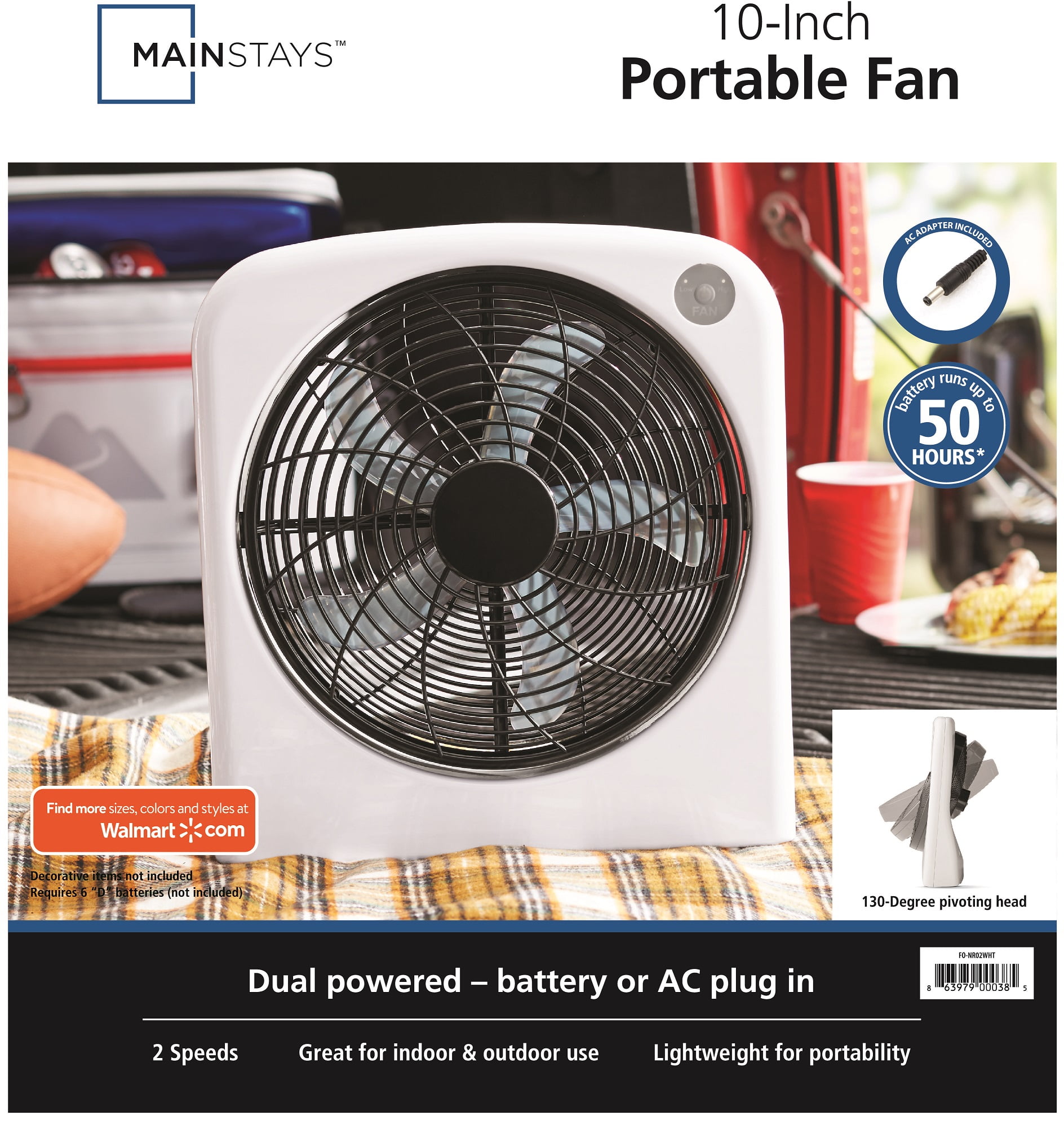Mainstays 10" Box Fan White