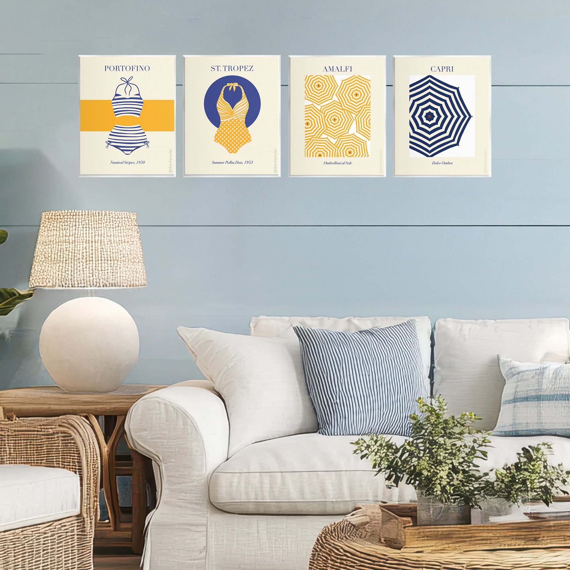 Stupell Industries Retro Beach Vacation Elements 4 Piece Wall Plaque Art Set, design by A Barefoot Stylist