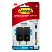 Command Bath Hook, Small, Matte Black, 2 Wall Hooks,  Bathroom Organization