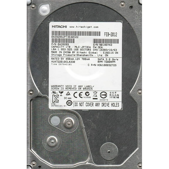 HUA722010CLA330, PN 0A39289, MLC JPT3EA, Hitachi 1TB SATA 3.5 Hard Drive