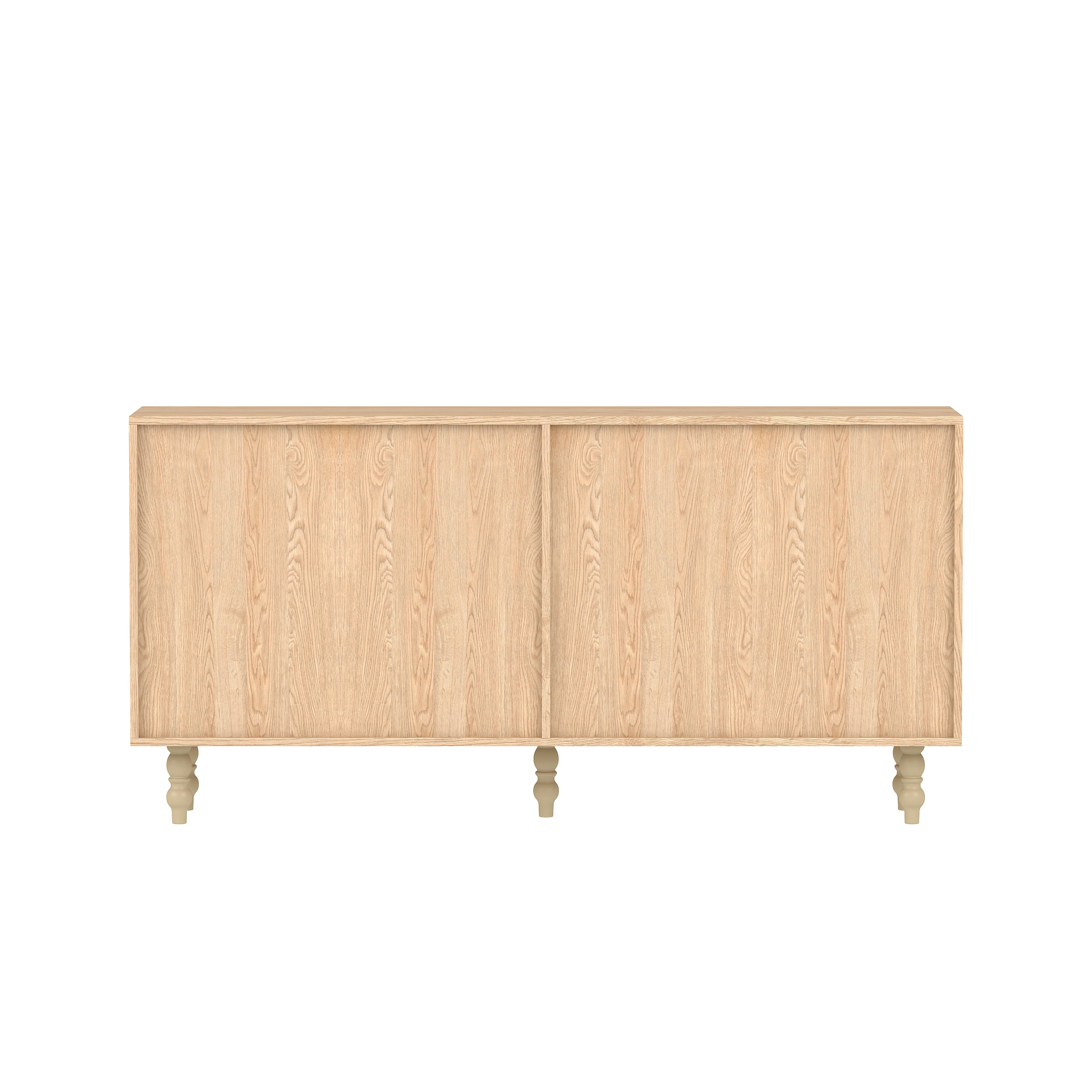 GARITIN Sideboard Buffet Cabinet, Accent Storage Wood TV Stand with Wire-Brushed Seagrass Doors, 4-Compartment Cabinet for Hallway Entryway Dining Room, Natural+Rustic