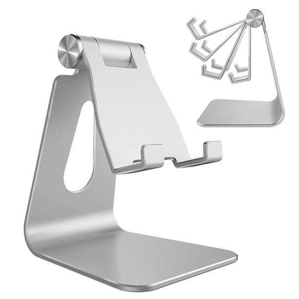 Soporte para teléfono celular CreaDream ajustable de aluminio plateado