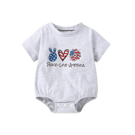 

Baby Boy Girl 4th of July Outfit Newborn Oversized USA Romper American Flag Onesie Independence Day T-shirt