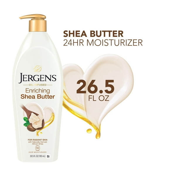 Jergens Hand and Body Lotion, Oil-Infused Shea Butter Deep Conditioning Body Moisturizer, Dermatologist Tested, 24hr Hydration, 26.5 Oz