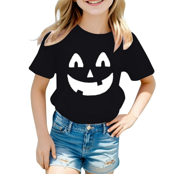 Kiijoy Toddler Girls Halloween T-Shirt Cute Pumpkin Short Sleeve Graphic Tee, Sizes 2-3