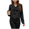 thumbnail image 3 of Women's Casual Comfortable Printed V Neck Long Sleeve Blouse Shirt Tops Loose Fit Lightweight Fashion Tunic for Work Office | CSEONE,Black XL, 3 of 9
