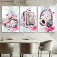 thumbnail image 3 of 3pcs Girls' Bohemian Watercolor Wall Art Set - Pastel Pink & Soft Blue Floral Paintings with Headphones, Books & Sneakers Decor, Frameless Canvas Panels for Teen Girls' Bedroom,, Dorm Room - Easy Pe, 3 of 4