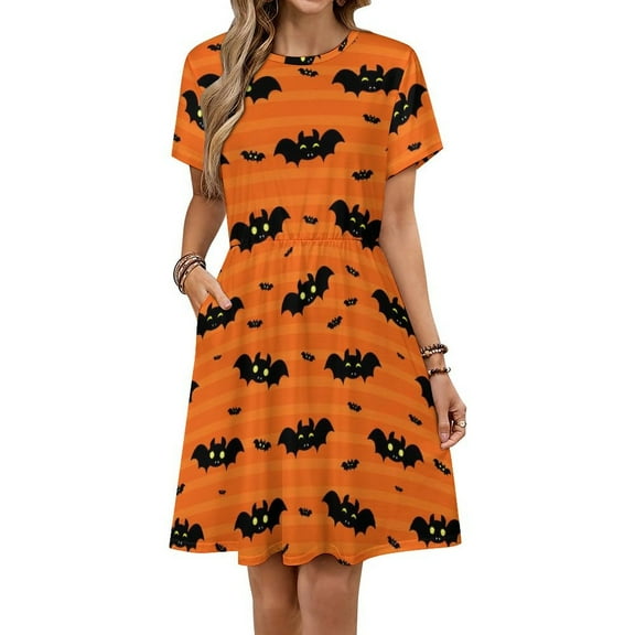 Cute Bat Dress Summer Street Style Dresses Female Short Sleeve Printed Sundress
