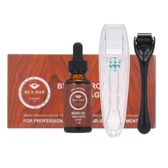 2 Pcs/set Men Beard Growth Kit Beard Roller Beard Oil