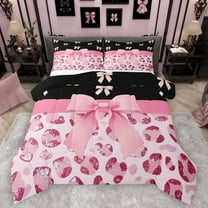 Castle Fairy Kids Children Cartoon Ribbon Bow-Tie Bedding Comforter Set 2pcs,Bling Pink Glitter Twin Comforter Sets Microfiber,Animal Leopard Print Breathable Bedding Set,Ultra Soft Home Decor