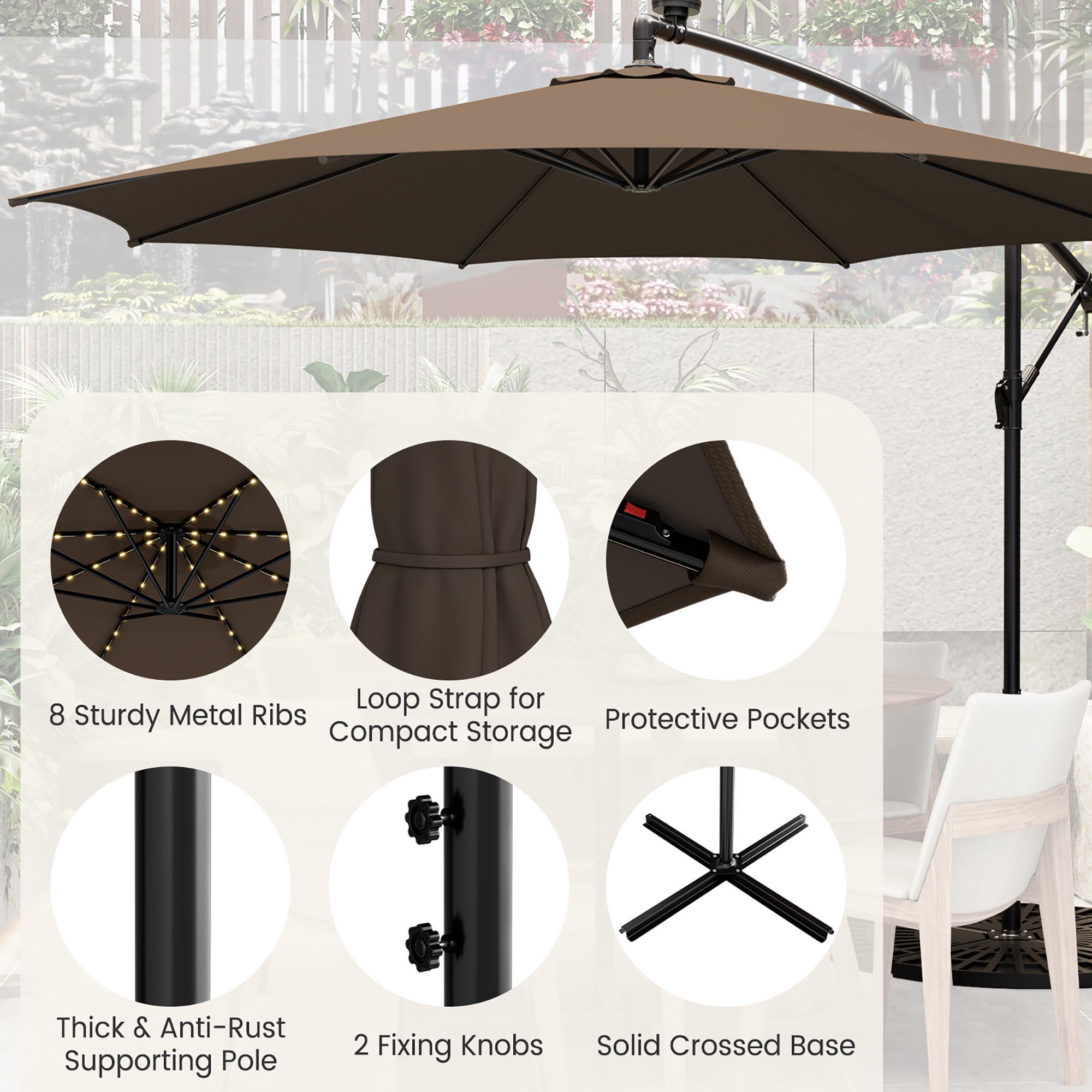 Costway 96" Coffee Rectangle Cantilever Patio Umbrella, Fade Resistant