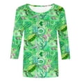 thumbnail image 4 of BangWanChi Womens Summer Tops 3/4 Sleeve Women's Fashion Printed T-Shirt 3/4 Sleeves Blouse Round Neck Casual Tops, 4 of 5