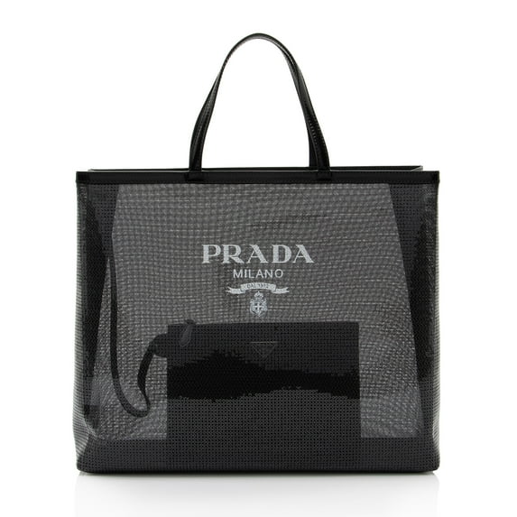 Pre-Owned Prada Sequin Mesh Logo Large Tote