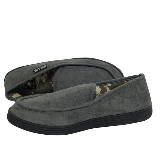 US Army Strong Offical Premium Men's Slippers Indoor Outdoor Sole Lined Slippers Gift Boxed (Size Small, Grey-Camo Lined)