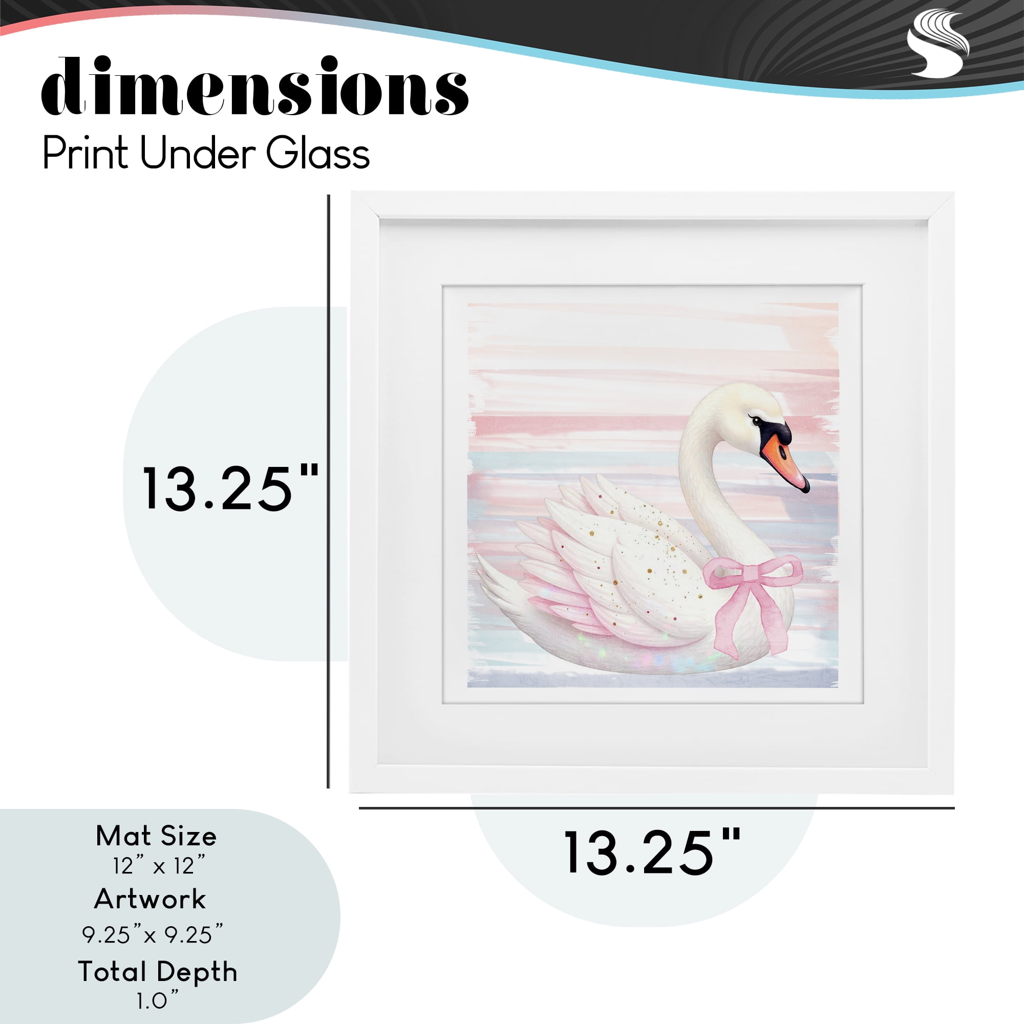 Pink Swan with Ribbon White Framed Print Under Glass, design by Kim Allen