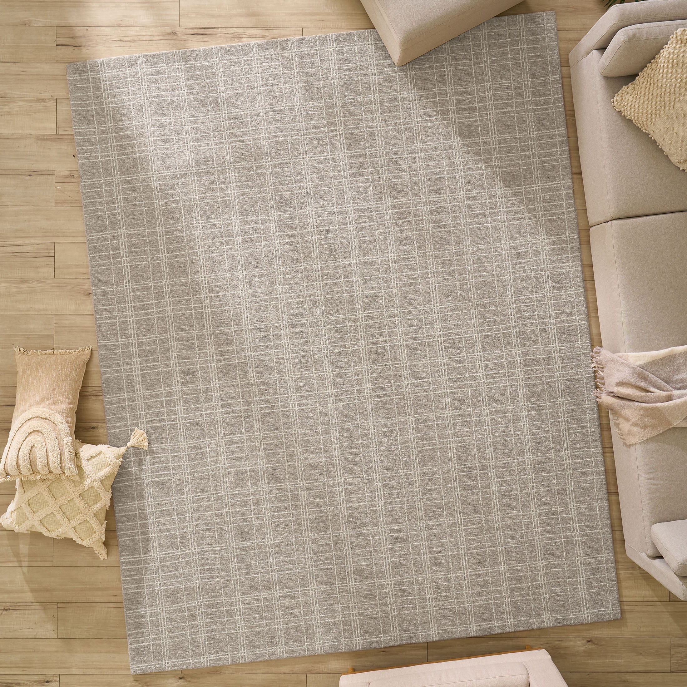 Better Homes & Gardens Beige Plaid Wool Indoor Area Rug, 7'10"x9'10"