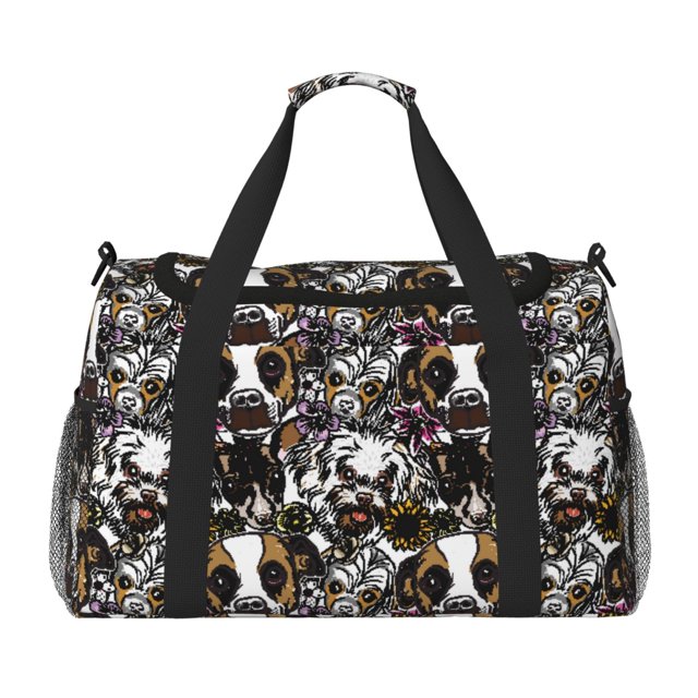 Balery Cute Dogs Puppy2 Bolsa de Gimnasio para Mujeres, Bolsa de Viaje con Bolsillo Húmedo, Bolsa de Fin de Semana para Mujeres, Bolsa de Viaje Resistente al Agua