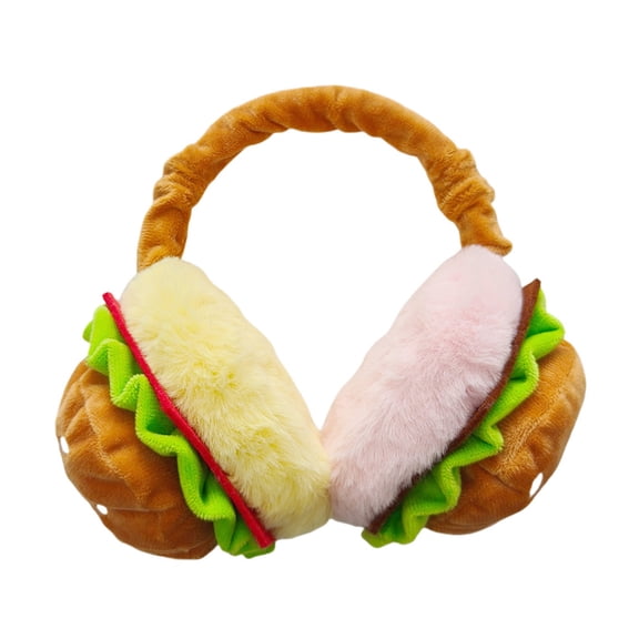 Fasiaou Foldable Funny Hamburger Shaped Earmuffs with Soft Polyester, Cute Design for Warmth and Portability, Yellow,as show