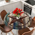 thumbnail image 2 of Western Texas Stars Round Tablecloth 36-44 Inch Round Fitted Table Cloth with Elastic Edge, Teal Brwon Vintage Wooden Plank Waterproof Table Cover Protector for Outdoor Picnic Party Dining, 2 of 6