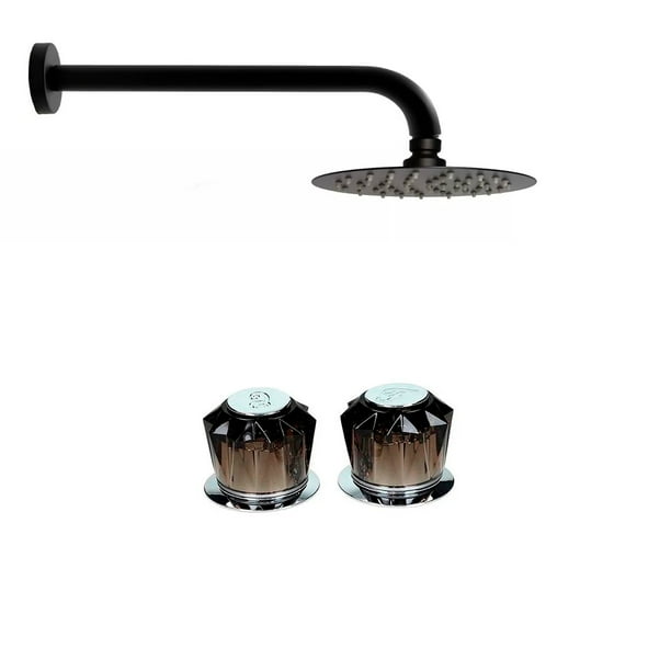 Regadera Redonda Rubinett 15cm Con brazo Chapeton y Manerales Acero inóxidable 304 Negro Mate De Lujo