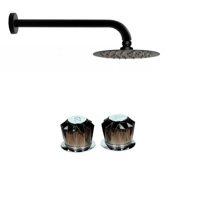 Regadera Redonda Rubinett 15cm Con brazo Chapeton y Manerales Acero inóxidable 304 Negro Mate De Lujo