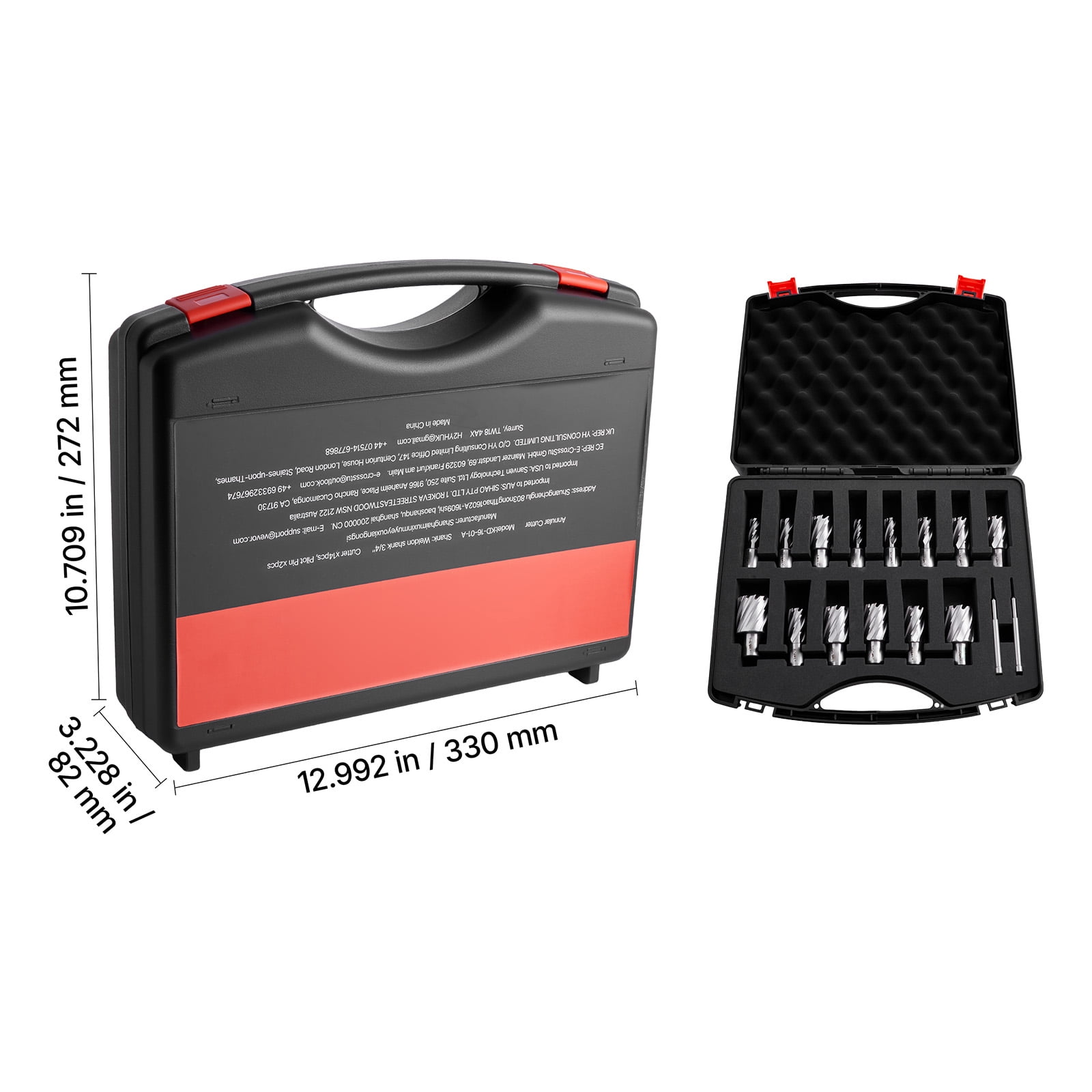 KFFKFF 16-Piece Annular Cutter Set, Weldon Shank Drill Bits Kit, 1" Depth, 7/16" to 1-3/8" Diameter, HSS, Includes 14 Cutters, 2 Pilot Pins, Plastic Case, Compatible with Magnetic Drills