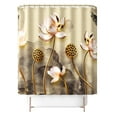 thumbnail image 4 of 4 Pcs Bathroom Shower Curtain Set Lotus Shower Curtain Beige Bathroom Sets with Rugs (Bath Mat,U Shape and Toilet Lid Cover Mat) and 12 Hooks, 4 of 8