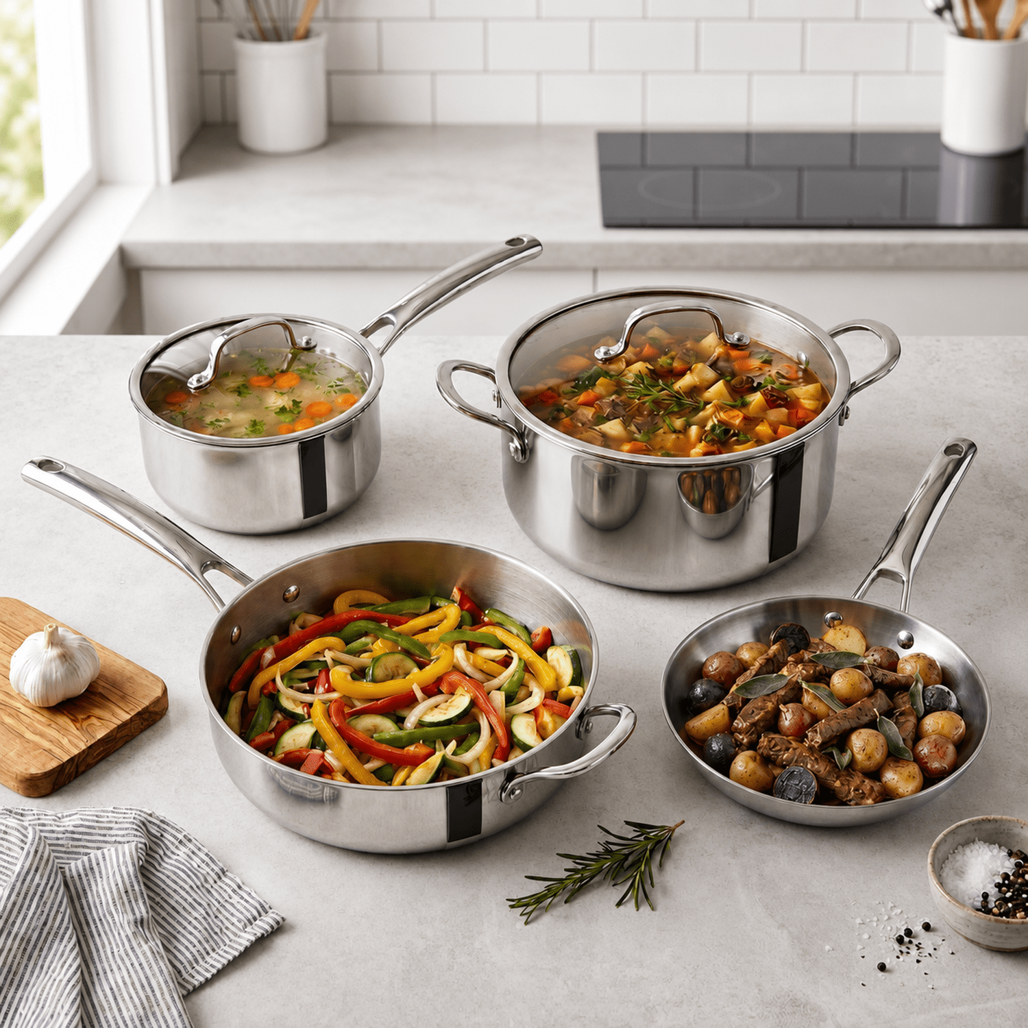 CoreClad 10-Piece Tri-Ply Stainless Steel Cookware Set with Induction Compatibility