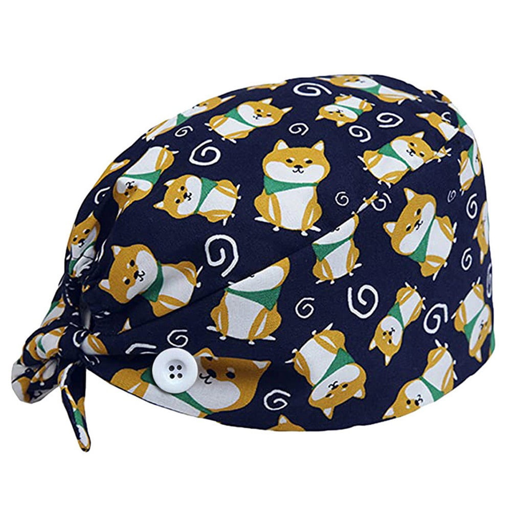 Surgical Scrub Cap with Buttons Adjustable Medical Nurse Doctor Bouffant Hat Hair Covers with Sweatband for Mens Womens