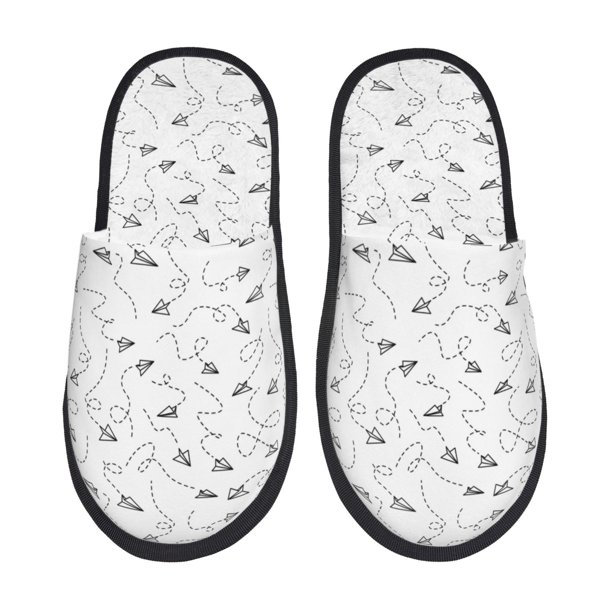 Balery Airplane Pantuflas de Casa de Felpa Silenciosas con Diseño Estampado, Zapatillas Cómodas Antideslizantes de Algodón para Interior-Large