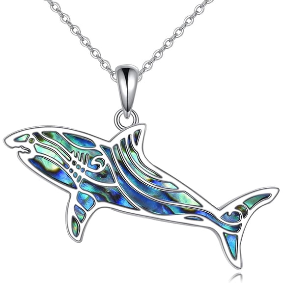 JUSORA Shark Necklace 925 Sterling Silver Abalone Shell Shark Pendant Necklace Sea Animals Jewelry for Women