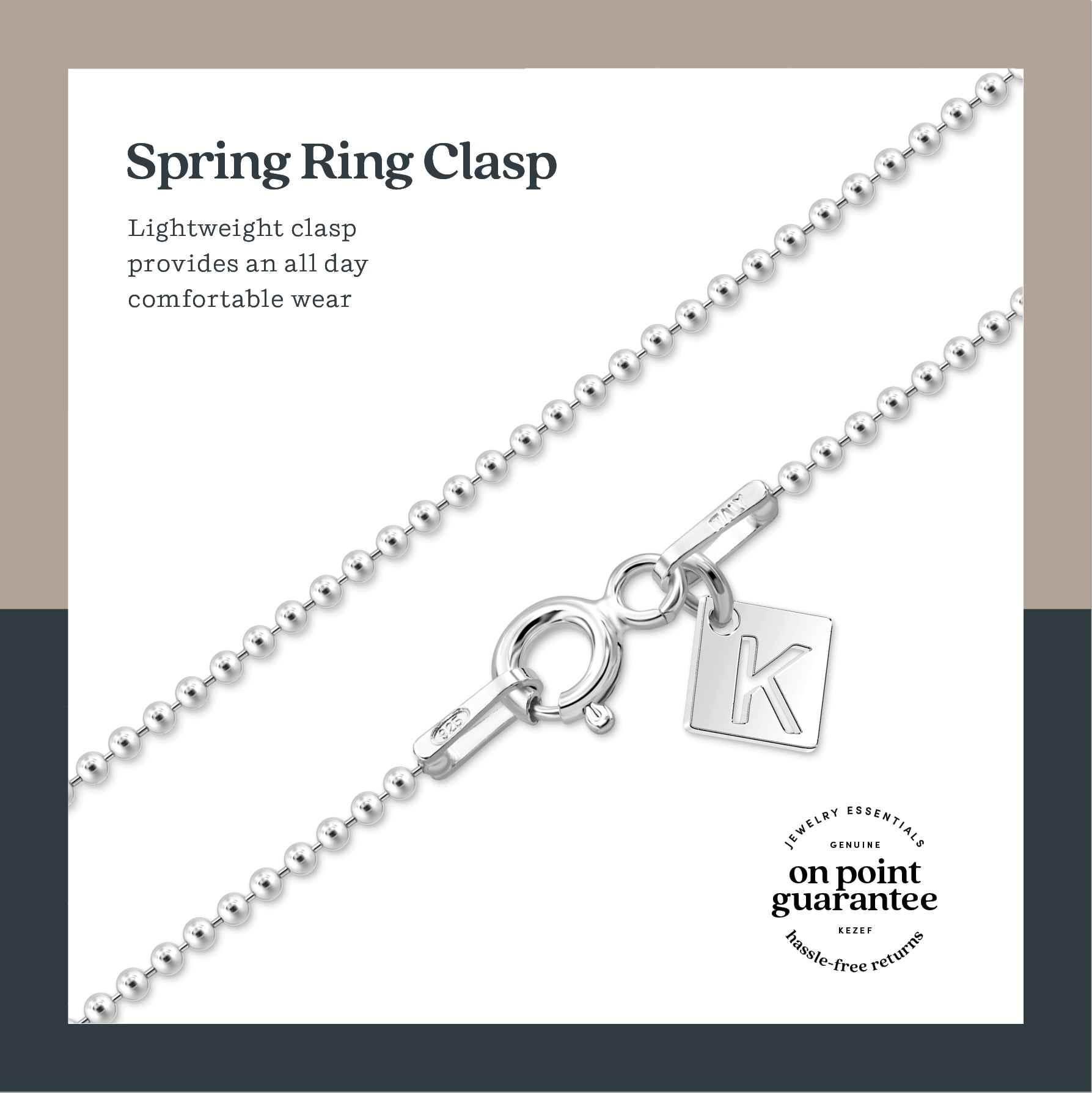 Kezef Sterling Silver Womens Ball Bead Chain Necklace 1.2mm – Made in Italy, No Tarnish, Perfect for Pendants or Dog Tags – 36" Ball Bead Necklace for Women & Men