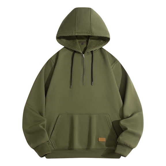 LNWUY Men's Casual Pullover Hoodie, Solid Color Long Sleeve with Zipper Hooded Collar Trendy Fall and Winter Fashion, Comfortable and Stylish Green S