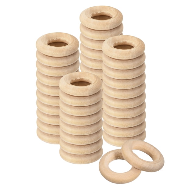 Unique Bargains 100Pack 20mm(0.8') Natural Wood Rings, 5mm Smooth Unfinished Wooden Circles