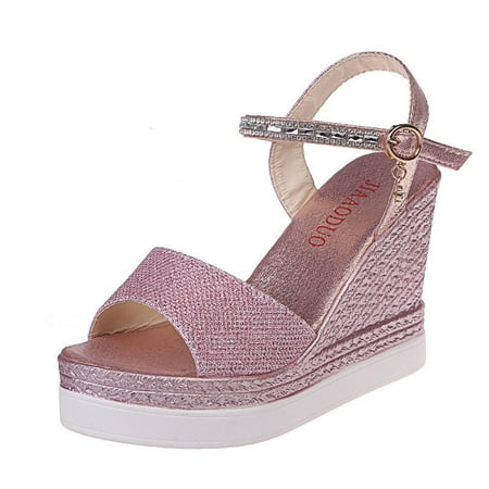 

Summer Ladies Shoes Fish Mouth Medium Wedge Heel Metal Buckle Women s Sandals