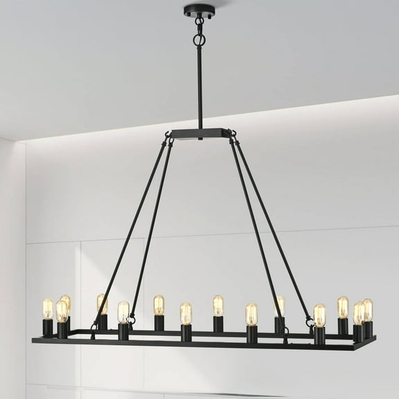 Home Accessories Homer Matte Black 14-Light Linear Kitchen Island Chandelier